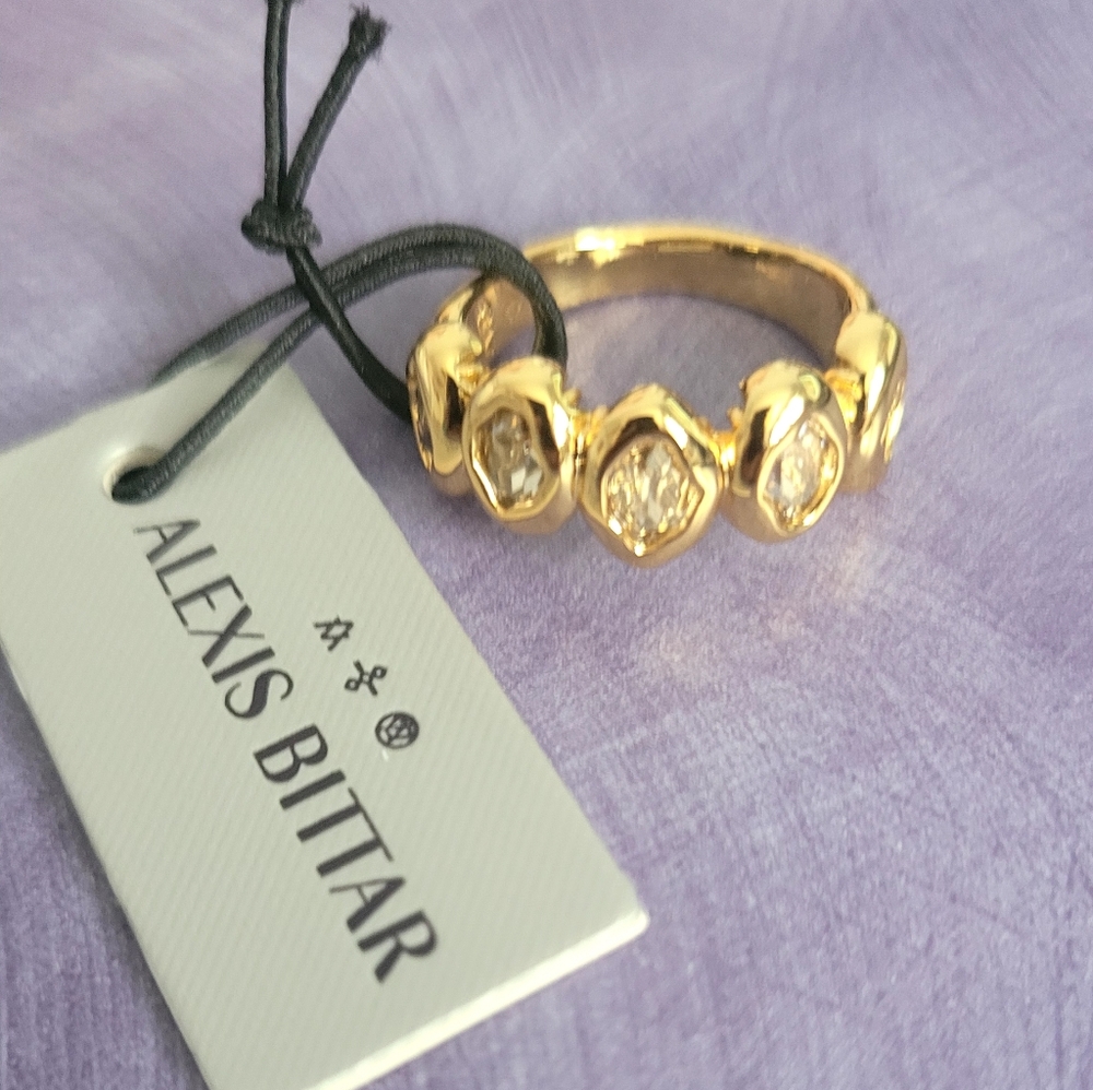 Alexis Bittar Molten Gold Plated Crystals Band Ring 7.25